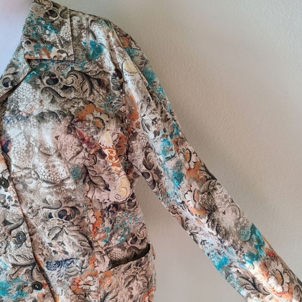 Chicos Floral Jacket 1 / Medium Cotton Spandex Button Up Collar Long Sleeve - Picture 5 of 13